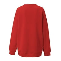 Ženske majice s kapuljačom s okruglim vratom, pulover s dugim rukavima, jesenski vrhovi s printom srca, crveni,