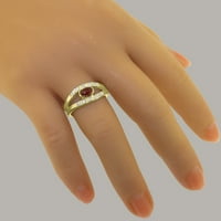 Prsten od žutog zlata 10K britanske proizvodnje s prirodnim granatom i kubičnim cirkonijem ženski prsten za narukvicu