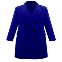 Ženski kaput, dvoredna gornja odjeća s odbijenim ovratnikom, dugi rov, ženski casual kardigan, večernji, plavi,