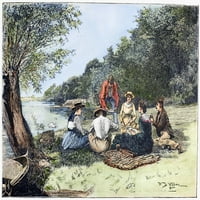Piknik, 1885. Drvorez, engleski, 1885. Ispis plakata od