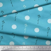 Plava Poliesterska krep tkanina U točkicama i s ukrasom lišća, tkanina s printom u širini