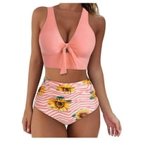 Bikini Setovi za žene kupaći kostimi visokog struka jednobojni gornji dio s printom kratke hlače kupaći kostim