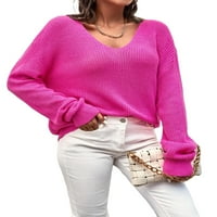 Ležerni puloveri u punoj boji S izrezom u obliku slova A i dugim ružičastim ženskim džemperima
