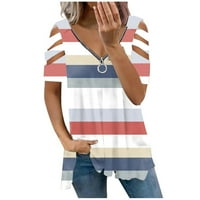 Ženska modna ležerna majica s izrezom s patentnim zatvaračem u obliku slova U s otvorenim ramenima s kratkim rukavima,