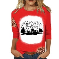 Ženska majica za sretan Božić Nova majica s rukavima s božićnim printom majica s okruglim vratom casual labavi