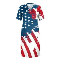Ženska ljetna haljina Plus veličine s izrezom na Dan neovisnosti u obliku slova u, džep kratkih rukava, džep na