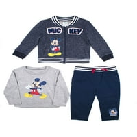 Mickey Mouse Varsity jakna, majica s dugim rukavima i traperice, set odjeće