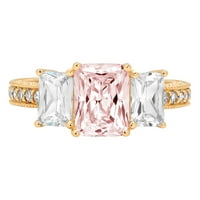 3.28ct Smaragd izrezani ružičasti simulirani dijamant 14k Angažiranog prstena za angažiranje žutog zlata Veličina