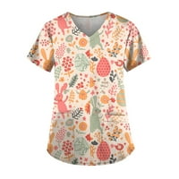 Leylayray bluza za žene žene s kratkim rukavima V-izreza Uskrsni džep skrbnica Top Pink XL