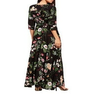 Ženska boemska Maksi haljina s cvjetnim printom i izrezom u obliku slova u, haljina kratkih rukava s prorezom,