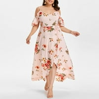 Plus Size haljine za žene, Plus size ženske casual haljine kratkih rukava s ramena, duga boho haljina s cvjetnim