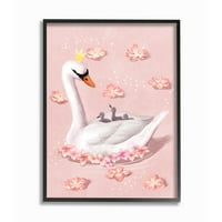 Stupell Industries majka Swan Queen i Chicks jezero Cvjetovi ružičasta uokvireni zidni umjetnički dizajn Ziwei