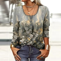 Cyzz Celler ženski novi U-Neck Modni print majica s dugim rukavima Slim Top Casual Tops Grey S