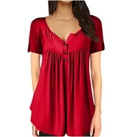 Majice za žene ruffle vrh V-izreza gumb kratkih rukava dolje modno crveno m
