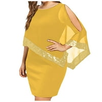 Ženske haljine Ženska boho haljina za plažu s dugim rukavima do koljena i dekolteom u obliku inča, žuta, 4 inča