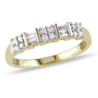 Ženski prsten s paralelnim baguetteom od 10 karata i okruglim dijamantom od žutog zlata od 10 karata