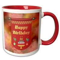 Natpis 3-inčni sretan 66. rođendan, torta s darovima i balonima-dvobojna crvena šalica, 11 oz
