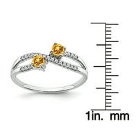 Primalno zlato karatno bijelo zlato citrin s dva kamena i dijamantni prsten
