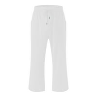 Ženske pamučne lanene Capri hlače, široke hlače s elastičnim strukom, jednobojne skraćene hlače