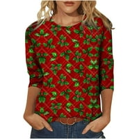 Rasprodaja božićnih poklona Ženska ljetna moda Božićni print Majica s okruglim vratom dugih rukava majica s bluzom