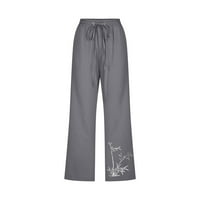 Capri hlače za Žene, Ležerne ljetne lanene hlače s elastičnim vezicama visokog struka, ravne ošišane hlače širokih
