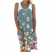 Ljetne haljine s majicama za žene, haljina do koljena s cvjetnim printom s gumbima, džepom, dekolteom u obliku