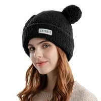 Slatki pulover šešir s zadebljalom dlakom jednobojni pleteni šešir za zaštitu ušiju modni šeširi u crnoj boji
