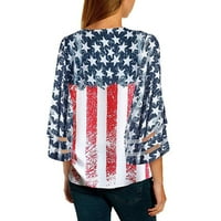 Ženska bluza s izrezom u obliku slova u i mrežastim umetcima američke zastave, majica kratkih rukava, Ženske majice