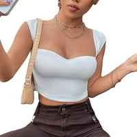 Ženski Casual crop top, seksi majice kratkih rukava s dubokim dekolteom, uklopljeni top tee s rukavom od 92 inča