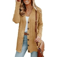 Ženski zimski Kardigan,Jednobojni pleteni džemper s dugim rukavima, jakna