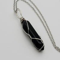 Ogrlica od crnog opsidijana omotana srebrnom žicom