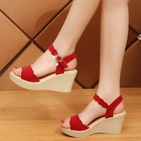Ženske udobne klinaste sandale- jedno-line debeli potplatni potplat SOLESTONE Čvrsta boja ležerne sandale crvena