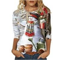 Bluza s božićnim printom, košulje za žene, ležerni vrhovi s okruglim vratom s dugim rukavima, ženska labava gornja