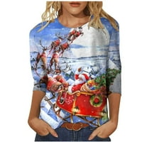 Božićna ženska tunika s okruglim vratom, majice, ležerna majica s dugim rukavima s printom od 3 A bluze, puloveri,