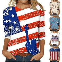 4. srpnja košulje za rukav za žene Ljetne američke zastave vrhovi ženske patriotske casual Crewneck prugaste zvijezde