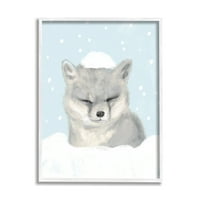 14. zima s padom snijega, šarmantna šumska životinja, Moderna slika, zidni tisak u bijelom okviru, dizajn Daphne
