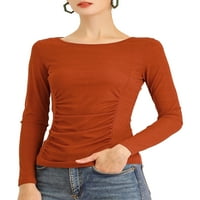 Jedinstveni prijedlozi ženska rastezljiva bluza s volanima s okruglim vratom, ugrađeni osnovni gornji dio