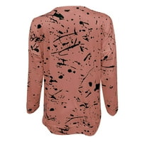 Cuoff bluze za žene casual modne vještice tisak dugih rukava okrugli vrat pulover ženske vrhove ružičaste 3x