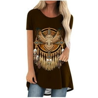 Aztec majica za ispis za žene Summer Vintage etnički v vratni kratki rukavi vrhovi casual labave fit grafičke