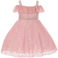 Čipkasta haljina s naramenicama od rhinestona za djevojčice, elegantna haljina djeveruše u ružičastom cvijetu