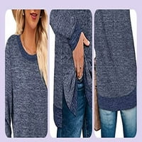Ženska majica dugih rukava, pulover s okruglim vratom, labavi vrhovi, ležerni jesenski džemper s bočnim prorezom,