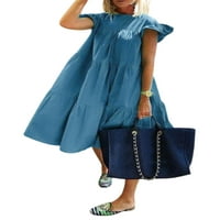 Ženske haljine ljetni ležerni boho sarafan s volanima Mini haljina kratkih rukava s okruglim vratom široka jednobojna