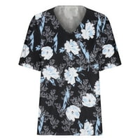 ženska modna ležerna majica s izrezom u obliku slova u obliku slova u, slikovito cvijeće Plus veličine, vrhovi