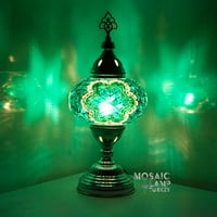 Smaragdno zelena srebrna mozaična stolna svjetiljka u boji, obojeno staklo kromirano stolno svjetlo, autentični