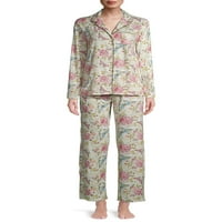 JOAN VASS ženski super mekani zarezni ovratnik pidžama set