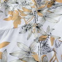 Outfmvch bijela haljina casual cvjetni cvjetni print Bohemijski V-izrez a-line tiskana haljina s kratkim rukavima