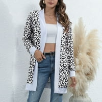 Ženski kardigan dugi rukavi Otvoreni prednji chic leopard print labavi pleteni džemper dugi kardigan premaz