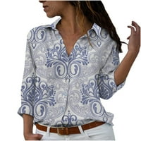 Ženske otvorene prednje kardigan lagane ležerne vintage print košulje dugih rukava Ljetni modni reverni gumb dolje