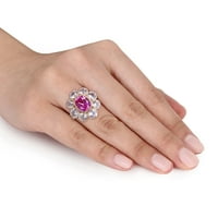 Miabella Ženska 8- CT stvorena ružičasti safir stvorena bijeli safir 10kt žuti zlato cvjetni prsten