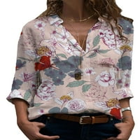 Ženske majice s cvjetnim printom, bluza s izrezom u obliku slova B, elegantna uredska košulja od tunike u svijetloružičastoj
